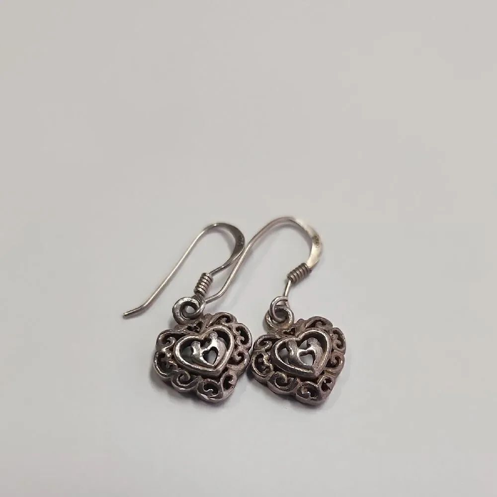 Sterling Silver Heart Earrings Mother Child Dangle